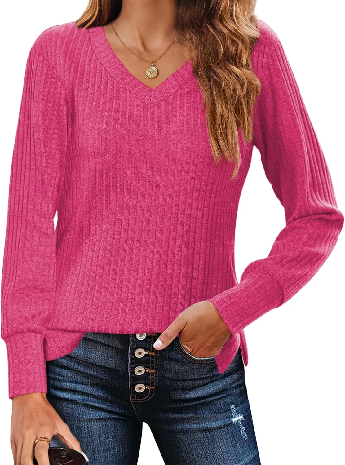 Zeagoo Long Sleeve Shirts for Women V Neck Casual Sweaters