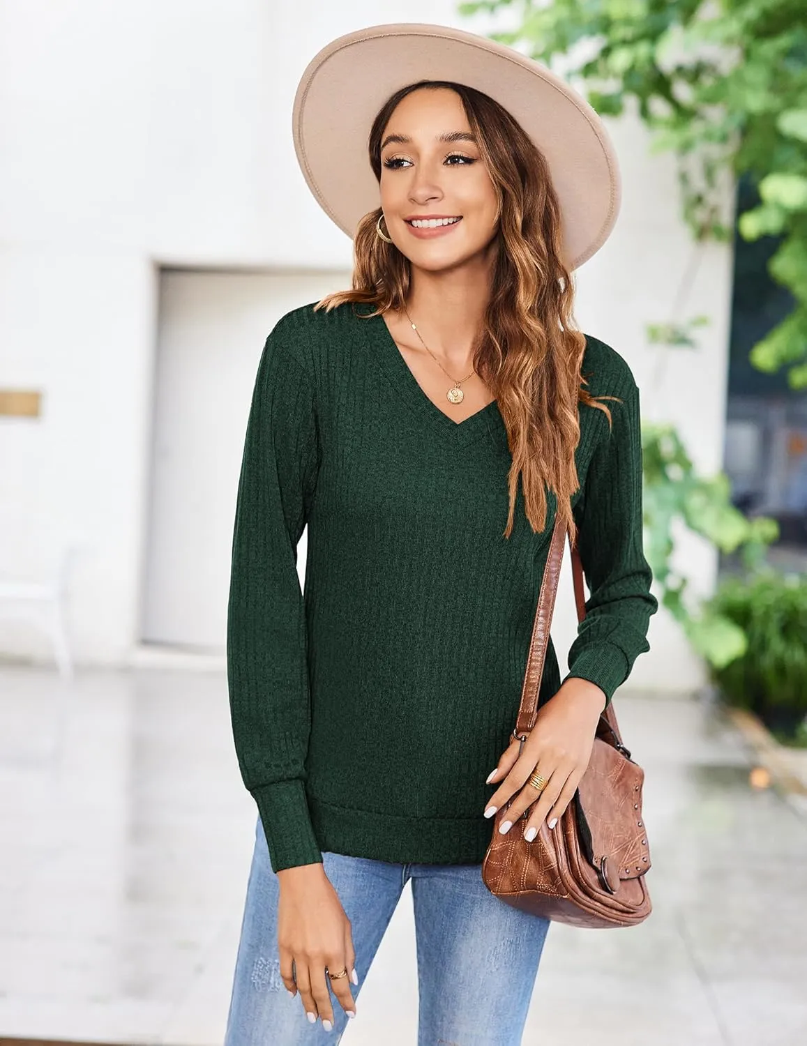 Zeagoo Long Sleeve Shirts for Women V Neck Casual Sweaters