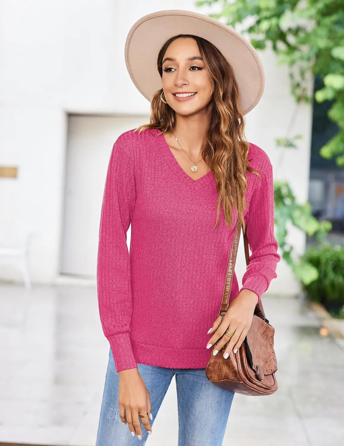 Zeagoo Long Sleeve Shirts for Women V Neck Casual Sweaters