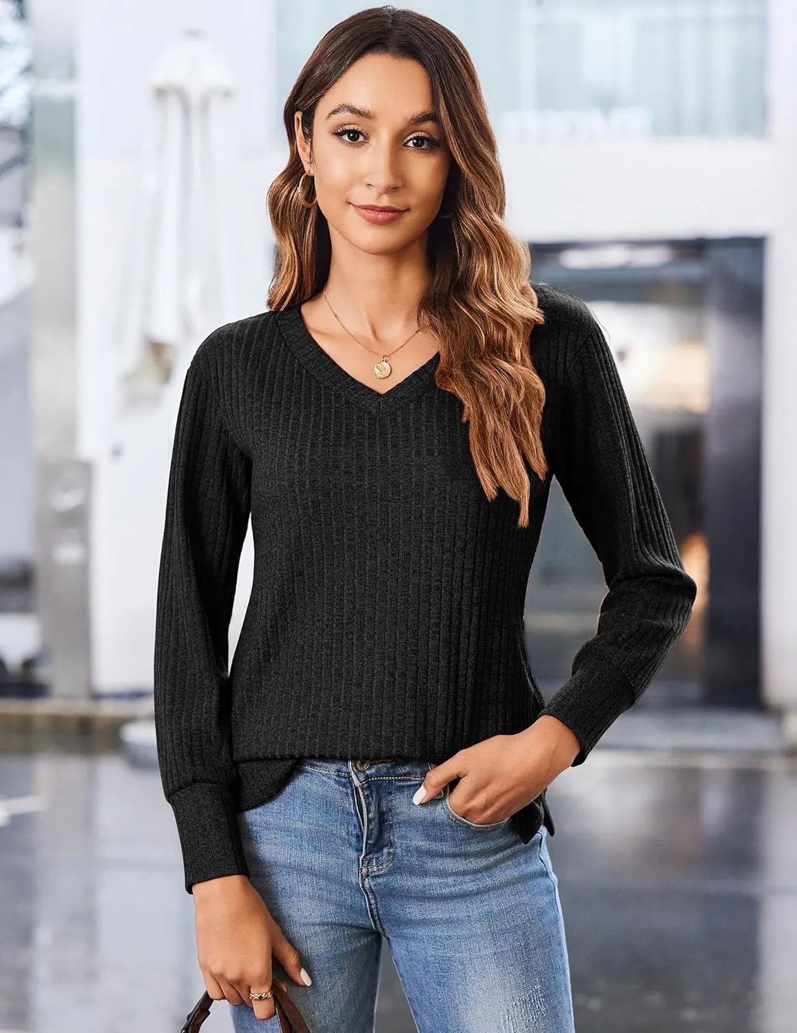 Zeagoo Long Sleeve Shirts for Women V Neck Casual Sweaters